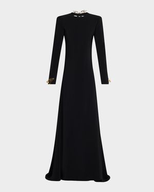 Long-Sleeve Keyhole Back Gown with Butterfly Details