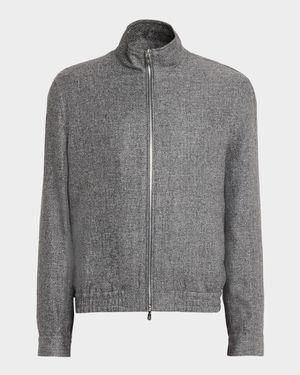 Men's Silk, Linen and Wool Hopsack Stand Collar Jacket