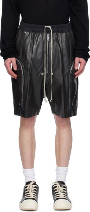 Rick Owens Black Hollywood Bauhaus Bela Leather Shorts