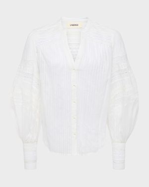 Kiera Semi-Sheer Geometric-Trim Blouse