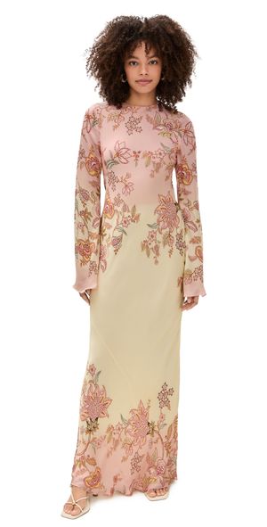 Hemant and Nandita Back Ties Maxi Dress Yellow And Pink XXL