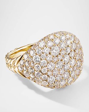 Chevron Pinky Ring in 18K Yellow Gold with Diamonds, 13mm