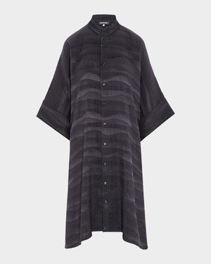 Collarless Short-Sleeve Kaftan Shirt (Very Long Length)