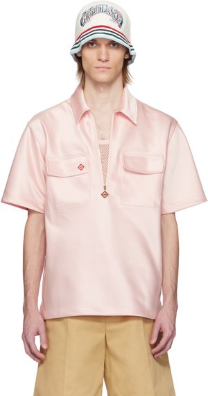 Casablanca Pink Satin Quarter Zip Shirt