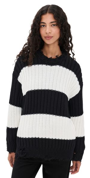 Denimist Oversized Ribbed Sweater Black/Ecru Jumbo Stripe M