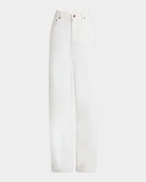 High-Rise White Denim Wide-Leg Palazzo Pants