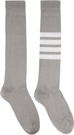 Thom Browne Gray 4-Bar Over The Calf Socks
