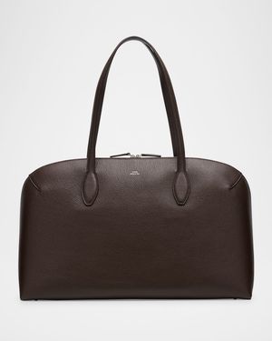 Curved Grain Leather Day Tote Bag