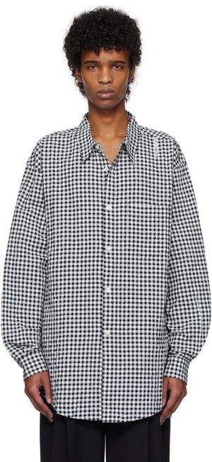 Marni Chemise à manches longues noir et blanc en tissu gaufré à motif guingan