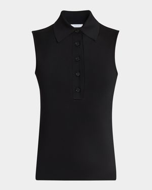 Sleeveless Viscose Knit Polo Top
