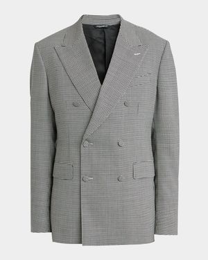 Men's Micro-Houndstooth Double-Breasted Sport Coat