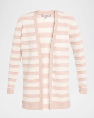 Cashmere Striped Open-Front Cardigan