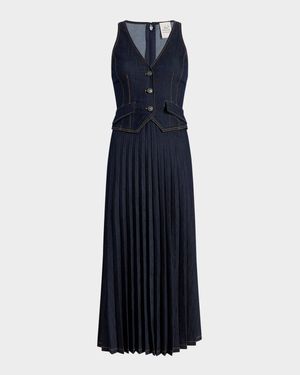 Esther Pleated Denim Midi Dress