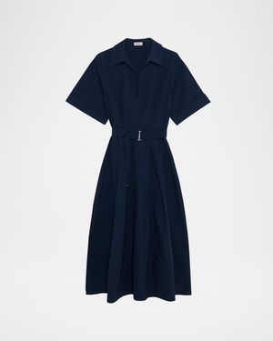 Deanna Short-Sleeve Belted Midi Dress