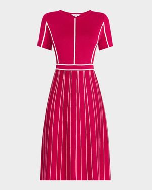 Contrast Stripe A-Line Soft Knit Dress - Modern Fit