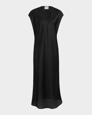 Darby Cap-Sleeve Bias Silk Maxi Dress