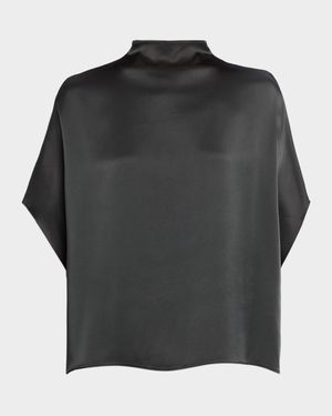 Fluid Mock-Neck Satin Cape Tee