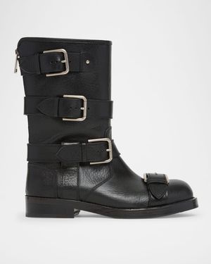 Leather Buckle Ankle Boots