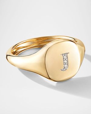 Mini DY Initial Pinky Ring in 18K Yellow Gold with Diamonds