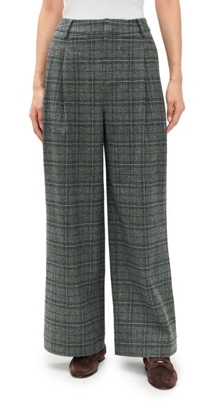 LE BOP Reese Pleated Pants Blue Grey Plaid 0