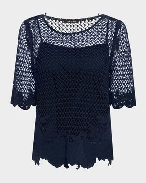 Sylvs Floral Crochet Rosette Net Blouse