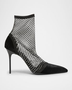 Velvet Strass Mesh Ankle Boots