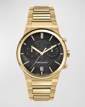 41mm Ferragamo Sapphire Chrono Watch with Bracelet Strap, Yellow Gold