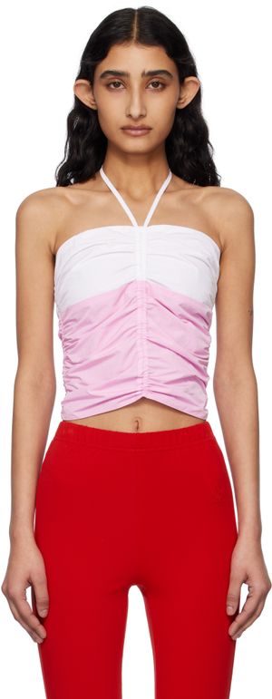 Kijun Pink & Off-White Shirring Halter Top