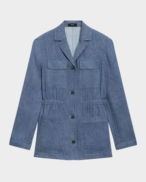 Cinched Denim Crunch Jacket