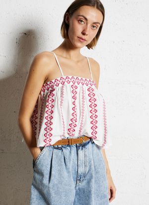 The Korner - Top col carré en coton - Taille 42 - Rose