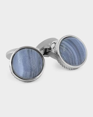 Men's Titanium and Cabochon Gemstone Round Cufflinks