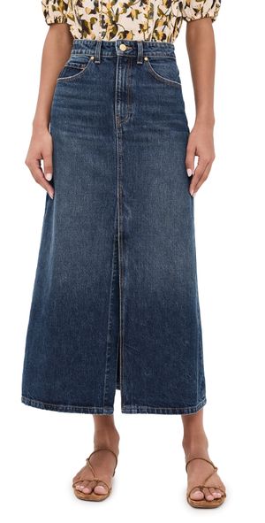 Ulla Johnson The Anais Denim Mid Rise Maxi Skirt Nile 12
