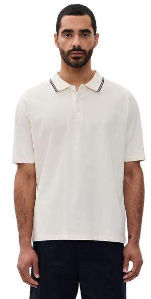 FRAME Short Sleeve Light Pique Polo White Sand XL