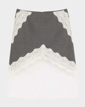 Lace-Trim Wool And Organza Midi Skirt