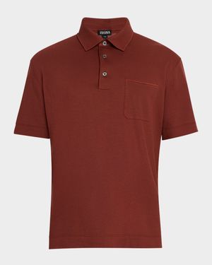 Men's Cotton Polo Shirt with Leather-Trim Pocket