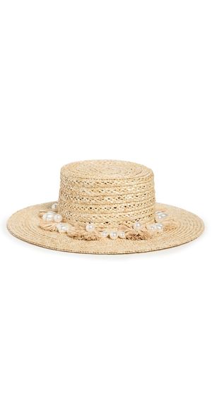 Lele Sadoughi Pearl Poms Straw Hat Natural One Size