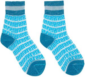 Versace Blue Greca Sheer Socks