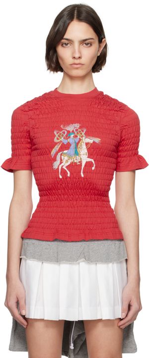Conner Ives Red Camelot Shirred T-shirt