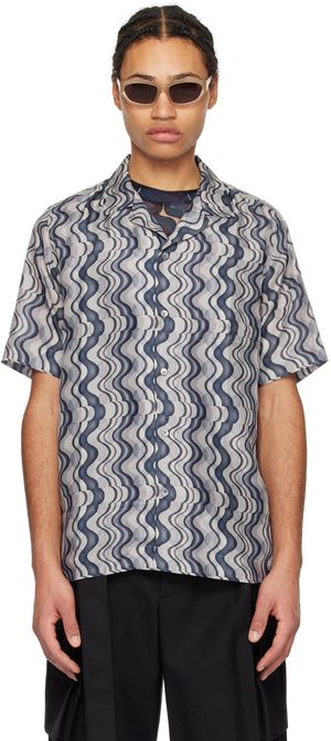 Dries Van Noten Chemise bleue à motif imprimé