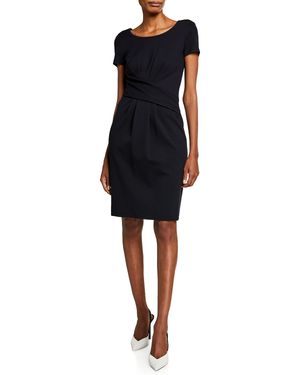 Cap-Sleeve Gathered Waist Milano Jersey Dress