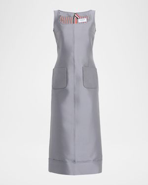 Patch-Pockets Sleeveless Wool-Silk Midi Dress