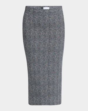 Low-Waist Kick-Back Herringbone Skirt