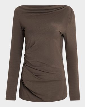 Long-Sleeve Asymmetric Draped Jersey Top