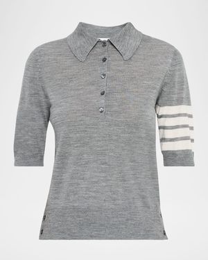 4 Bar Short-Sleeve Fine Merino Wool Polo Shirt