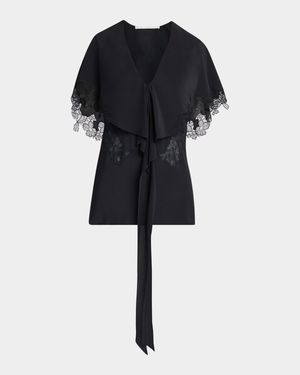 Lace Cape Silk Blouse