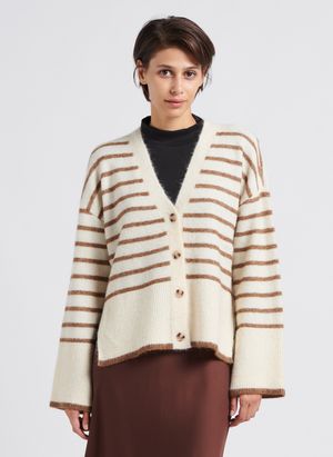Vila - Gilet encolure v droit en maille - Taille L - Beige