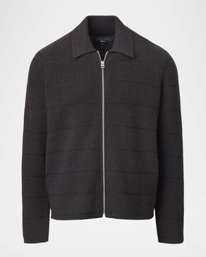 Men's Wool Windowpane Knit Full-Zip Sweater