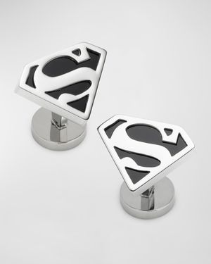 Men's Superman Black Onyx Stainless Steel Cufflinks