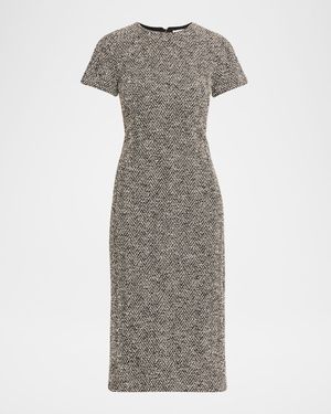 Boucle Jersey Short-Sleeve Midi Dress