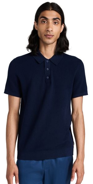 Onia Cotton Textured Knit Polo Deep Navy M